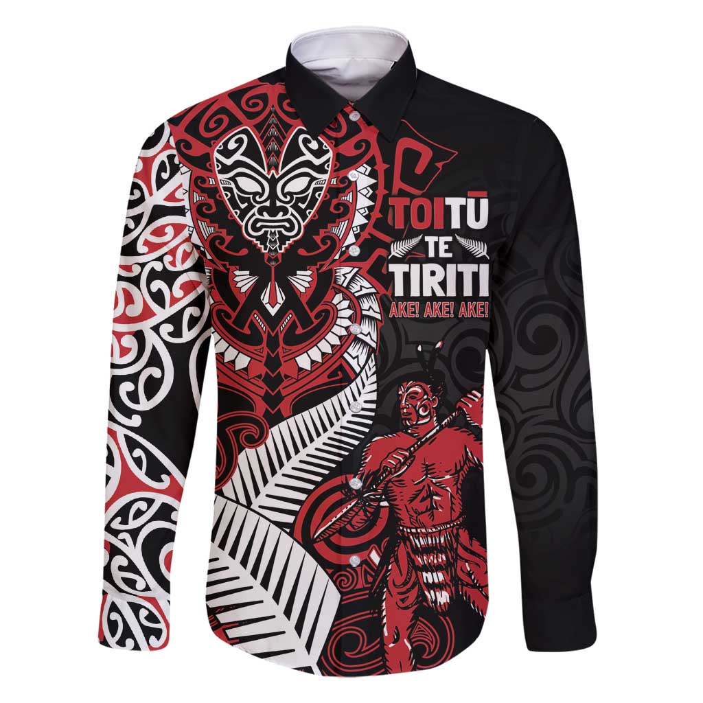 Aotearoa Toitu Te Tiriti Family Matching Off Shoulder Maxi Dress and Hawaiian Shirt Whakairo Wheku LT7 Dad's Shirt - Long Sleeve Black - Polynesian Pride