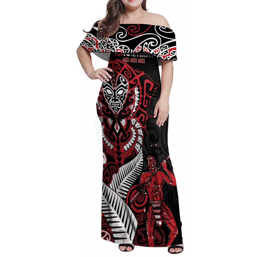 Aotearoa Toitu Te Tiriti Family Matching Off Shoulder Maxi Dress and Hawaiian Shirt Whakairo Wheku LT7 Mom's Dress Black - Polynesian Pride