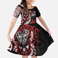 Aotearoa Toitu Te Tiriti Family Matching Puletasi and Hawaiian Shirt Whakairo Wheku LT7 Daughter's Dress Black - Polynesian Pride