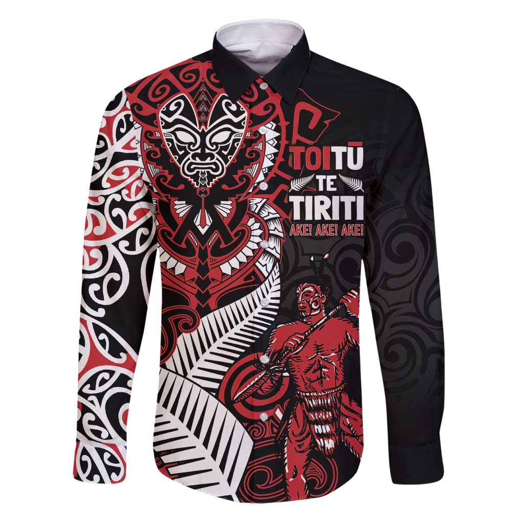 Aotearoa Toitu Te Tiriti Family Matching Puletasi and Hawaiian Shirt Whakairo Wheku LT7 Dad's Shirt - Long Sleeve Black - Polynesian Pride
