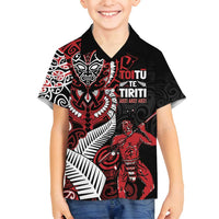 Aotearoa Toitu Te Tiriti Family Matching Puletasi and Hawaiian Shirt Whakairo Wheku LT7 Son's Shirt Black - Polynesian Pride