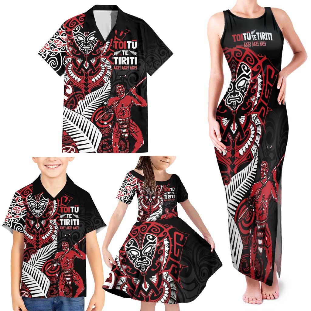 Aotearoa Toitu Te Tiriti Family Matching Tank Maxi Dress and Hawaiian Shirt Whakairo Wheku LT7 - Polynesian Pride