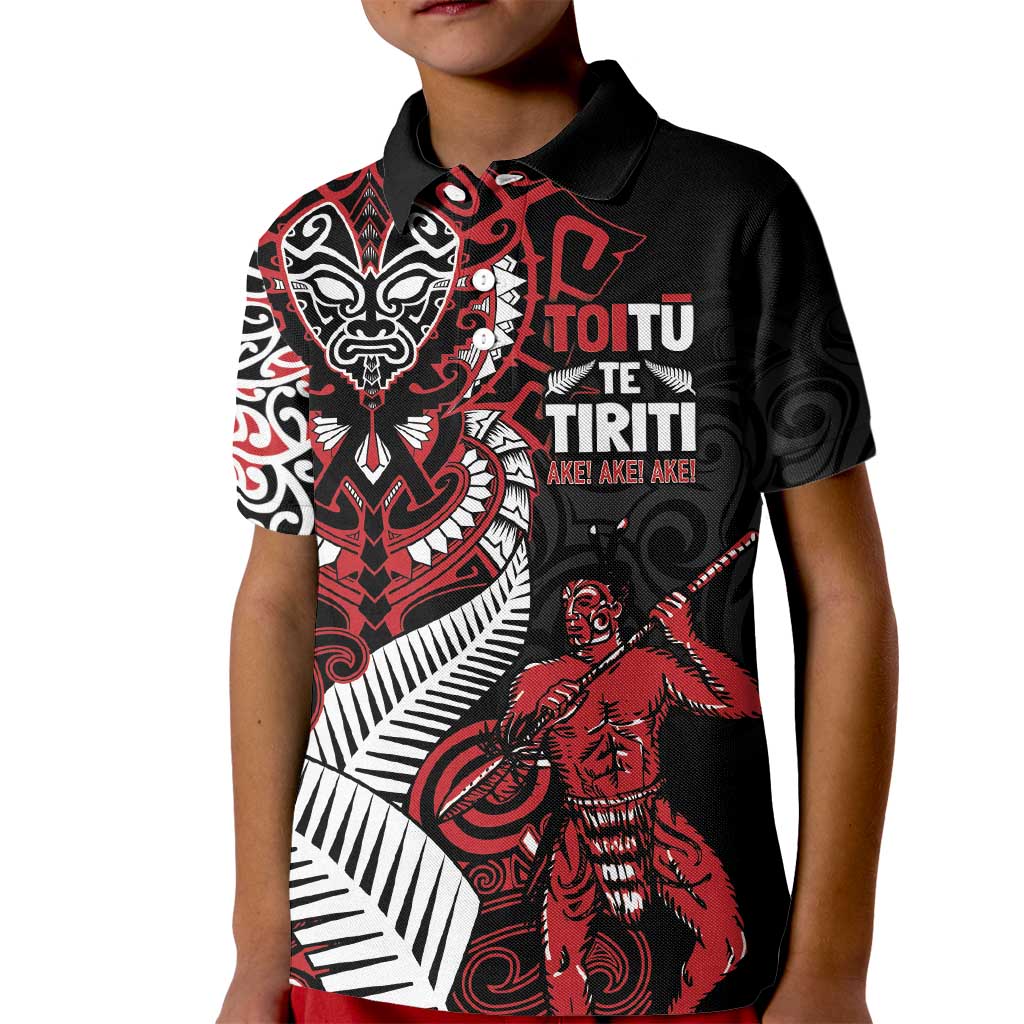 Aotearoa Toitu Te Tiriti Kid Polo Shirt Whakairo Wheku