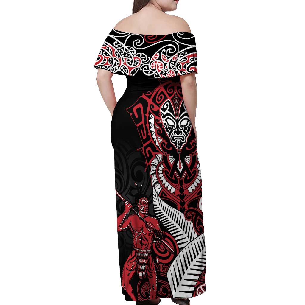 Aotearoa Toitu Te Tiriti Off Shoulder Maxi Dress Whakairo Wheku
