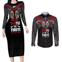 Aotearoa Maori Personalized Couples Matching Long Sleeve Bodycon Dress and Long Sleeve Button Shirt Toitu Te Tiriti Ake! Ake! Ake!
