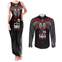 Aotearoa Maori Personalized Couples Matching Tank Maxi Dress and Long Sleeve Button Shirt Toitu Te Tiriti Ake! Ake! Ake!