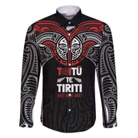 Aotearoa Maori Personalized Family Matching Mermaid Dress and Hawaiian Shirt Toitu Te Tiriti Ake! Ake! Ake! LT7 Dad's Shirt - Long Sleeve Black - Polynesian Pride