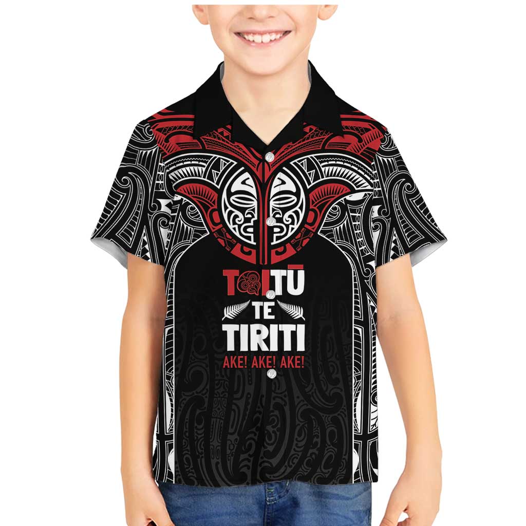 Aotearoa Maori Personalized Family Matching Mermaid Dress and Hawaiian Shirt Toitu Te Tiriti Ake! Ake! Ake! LT7 Son's Shirt Black - Polynesian Pride