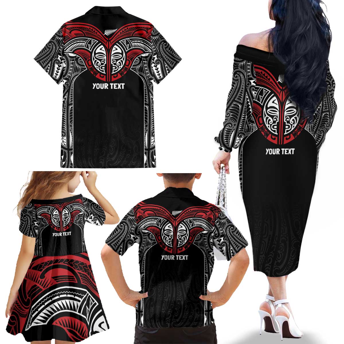 Aotearoa Maori Personalized Family Matching Off The Shoulder Long Sleeve Dress and Hawaiian Shirt Toitu Te Tiriti Ake! Ake! Ake! LT7 - Polynesian Pride