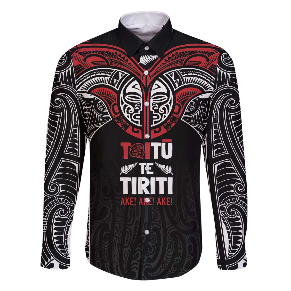 Aotearoa Maori Personalized Family Matching Off The Shoulder Long Sleeve Dress and Hawaiian Shirt Toitu Te Tiriti Ake! Ake! Ake! LT7 Dad's Shirt - Long Sleeve Black - Polynesian Pride