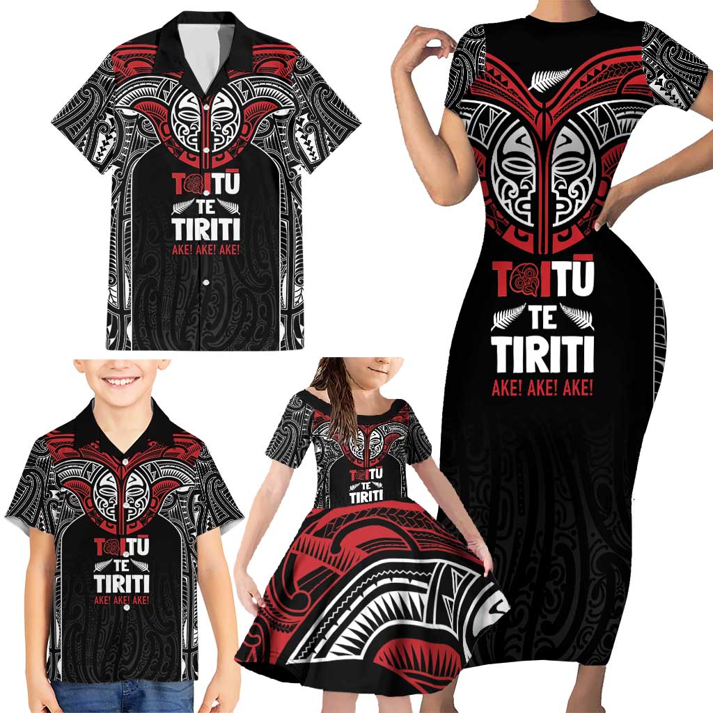Aotearoa Maori Personalized Family Matching Short Sleeve Bodycon Dress and Hawaiian Shirt Toitu Te Tiriti Ake! Ake! Ake! LT7 - Polynesian Pride
