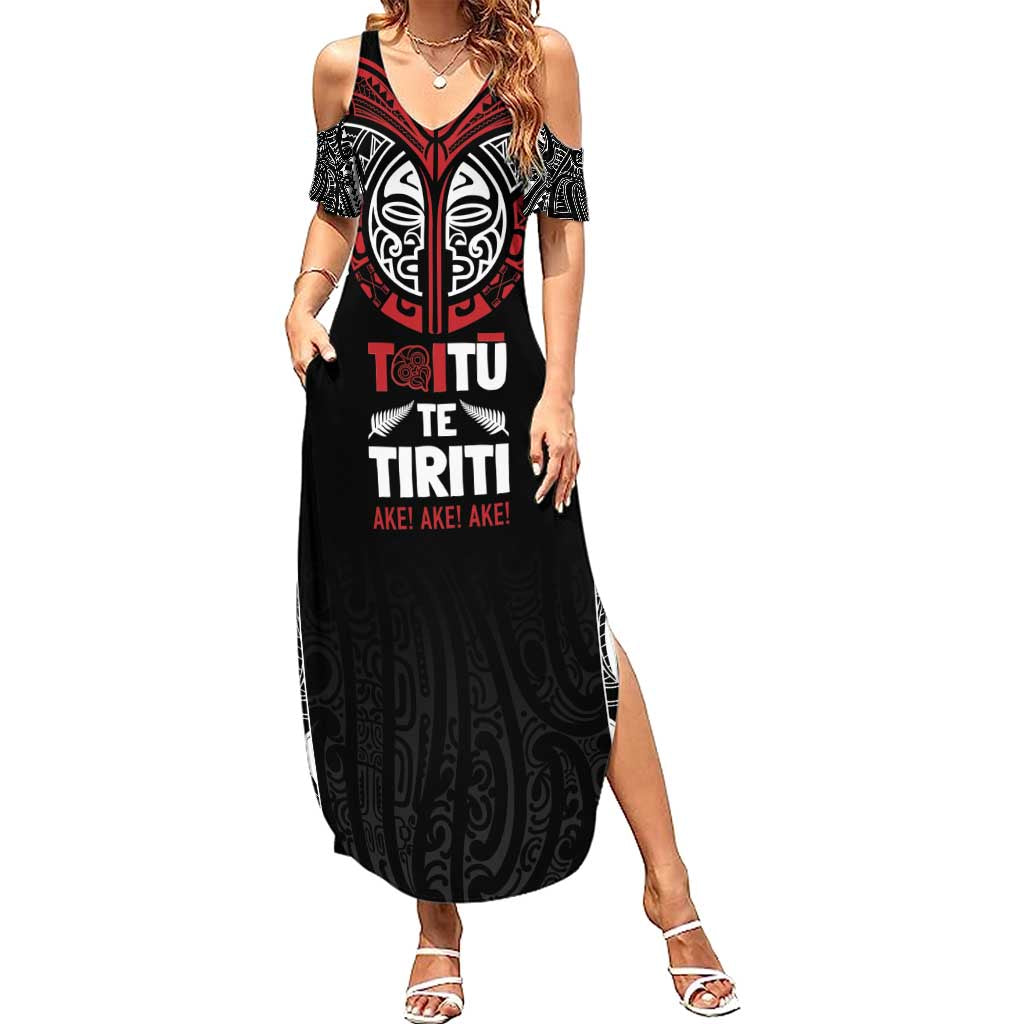 Aotearoa Maori Personalized Family Matching Summer Maxi Dress and Hawaiian Shirt Toitu Te Tiriti Ake! Ake! Ake!
