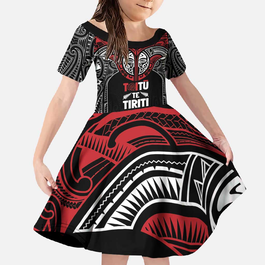 Aotearoa Maori Personalized Family Matching Tank Maxi Dress and Hawaiian Shirt Toitu Te Tiriti Ake! Ake! Ake! LT7 Daughter's Dress Black - Polynesian Pride
