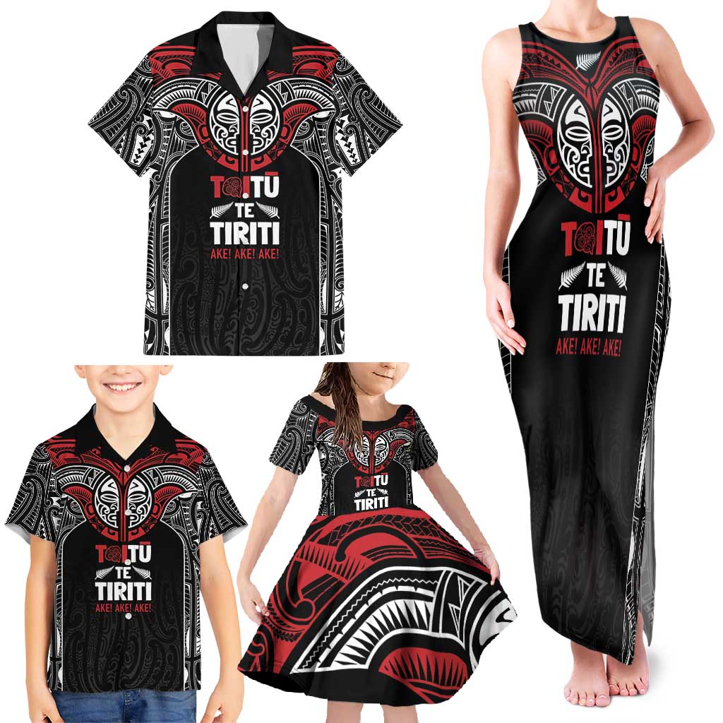 Aotearoa Maori Personalized Family Matching Tank Maxi Dress and Hawaiian Shirt Toitu Te Tiriti Ake! Ake! Ake! LT7 - Polynesian Pride