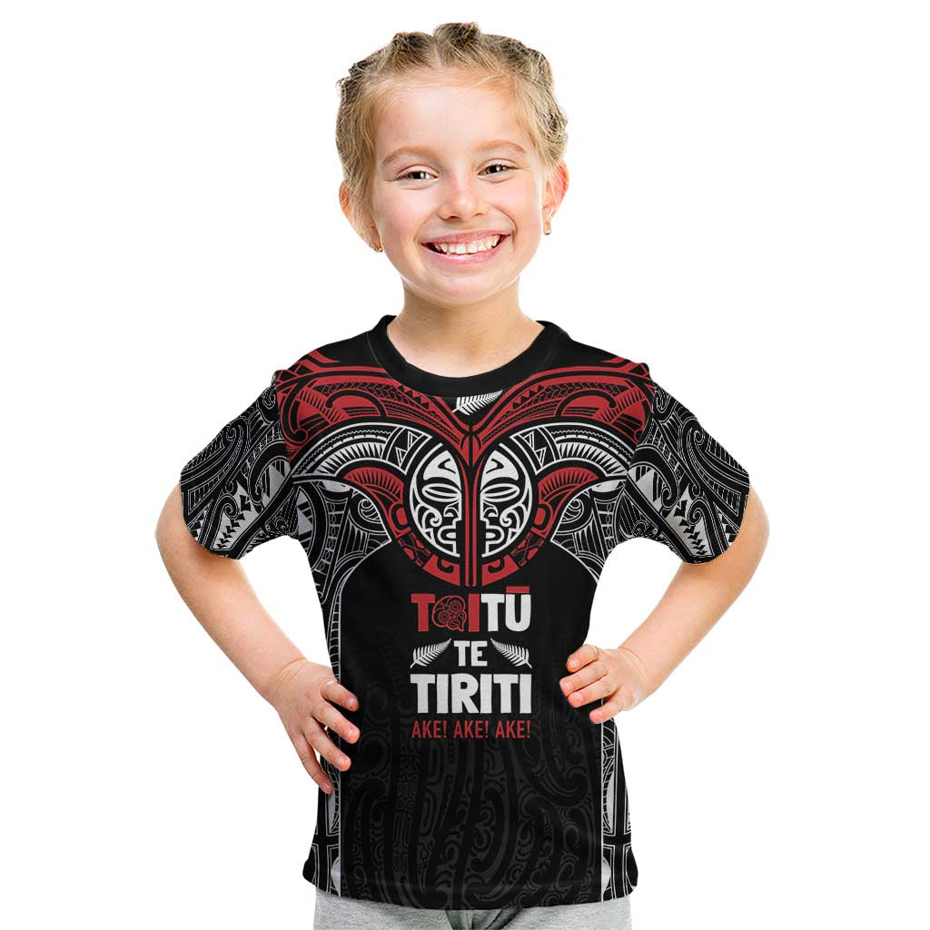 Aotearoa Maori Personalized Kid T Shirt Toitu Te Tiriti Ake! Ake! Ake!