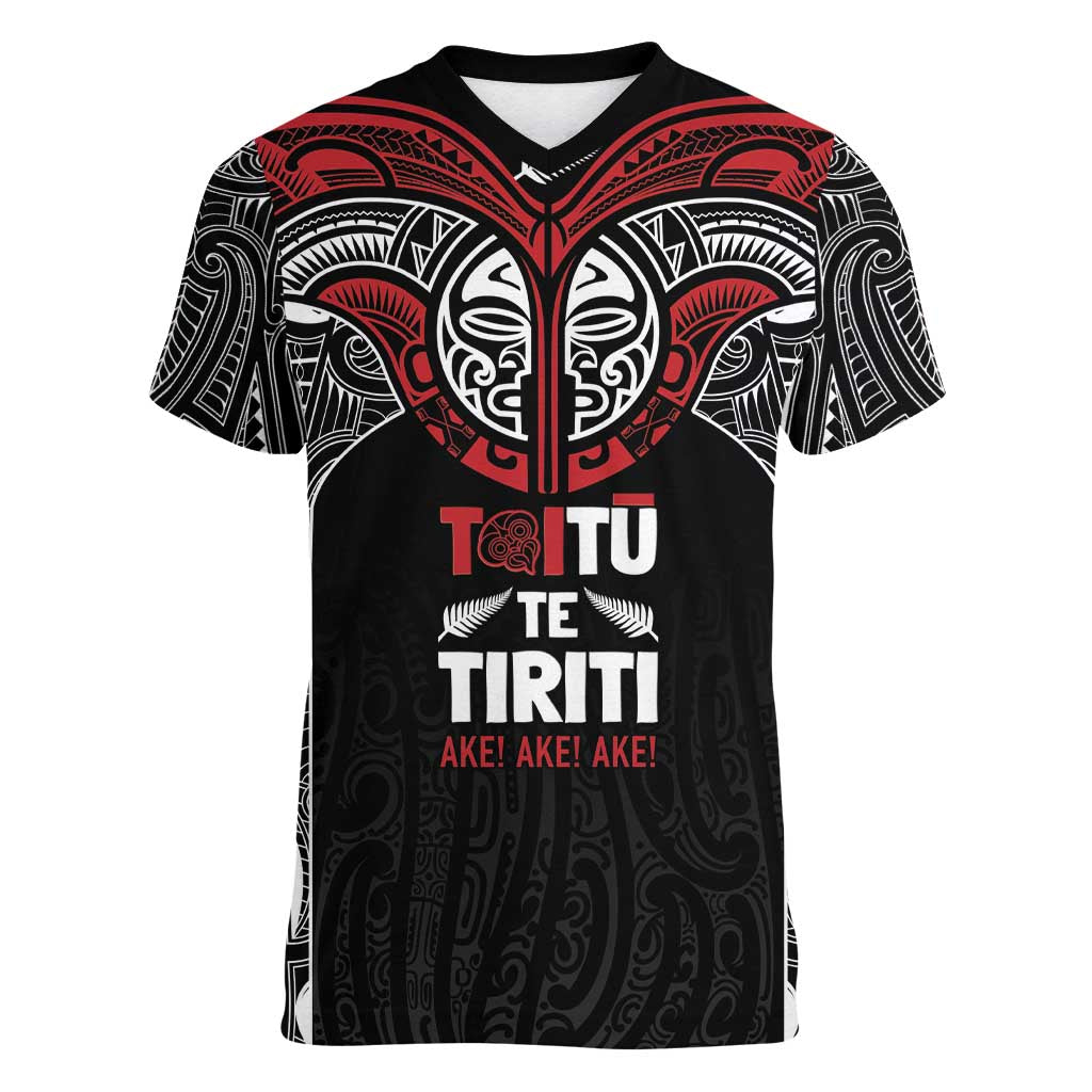 Aotearoa Maori Personalized Women V-Neck T-Shirt Toitu Te Tiriti Ake! Ake! Ake!