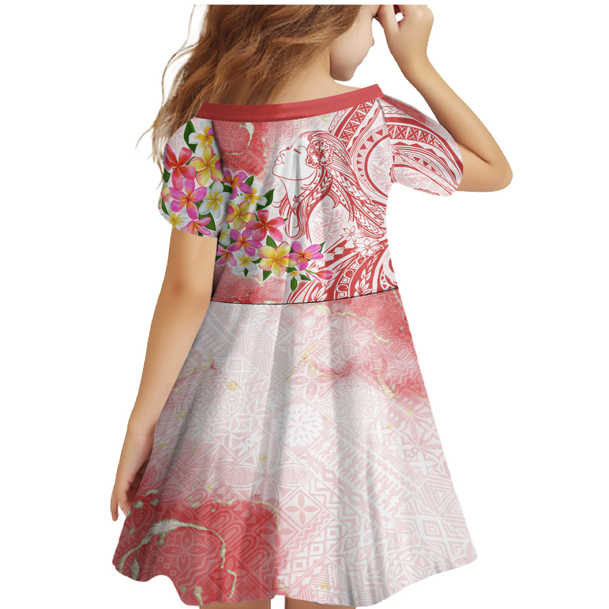 Polynesian Women's Day Wahine Family Matching Mermaid Dress and Hawaiian Shirt Plumeria Marble Glaze - Pink LT7 - Polynesian Pride