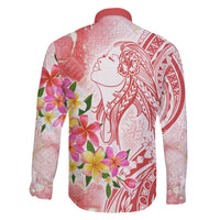 Polynesian Women's Day Wahine Family Matching Mermaid Dress and Hawaiian Shirt Plumeria Marble Glaze - Pink LT7 - Polynesian Pride