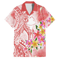 Polynesian Women's Day Wahine Family Matching Puletasi and Hawaiian Shirt Plumeria Marble Glaze - Pink LT7 Dad's Shirt - Short Sleeve Pink - Polynesian Pride