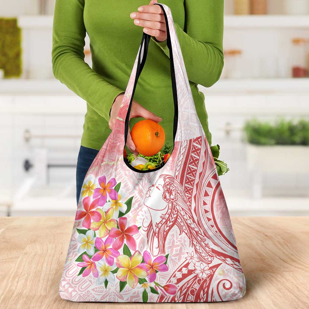 Polynesian Women's Day Wahine Grocery Bag Plumeria Marble Glaze - Pink