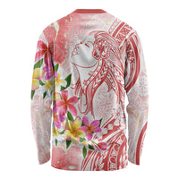 Polynesian Women's Day Wahine Long Sleeve Shirt Plumeria Marble Glaze - Pink LT7 - Polynesian Pride