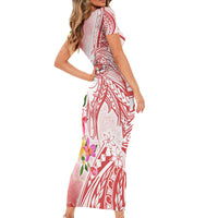 Polynesian Women's Day Wahine Short Sleeve Bodycon Dress Plumeria Marble Glaze - Pink LT7 - Polynesian Pride