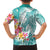 Polynesian Women's Day Wahine Family Matching Off Shoulder Maxi Dress and Hawaiian Shirt Plumeria Marble Glaze - Teal LT7 - Polynesian Pride