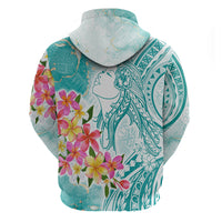 Polynesian Women's Day Wahine Hoodie Plumeria Marble Glaze - Teal LT7 - Polynesian Pride