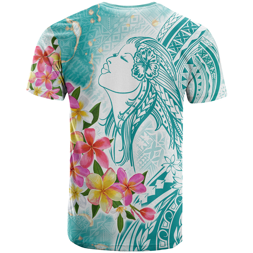 Polynesian Women's Day Wahine T Shirt Plumeria Marble Glaze - Teal LT7 - Polynesian Pride