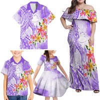 Polynesian Women's Day Wahine Family Matching Off Shoulder Maxi Dress and Hawaiian Shirt Plumeria Marble Glaze - Purple LT7 - Polynesian Pride