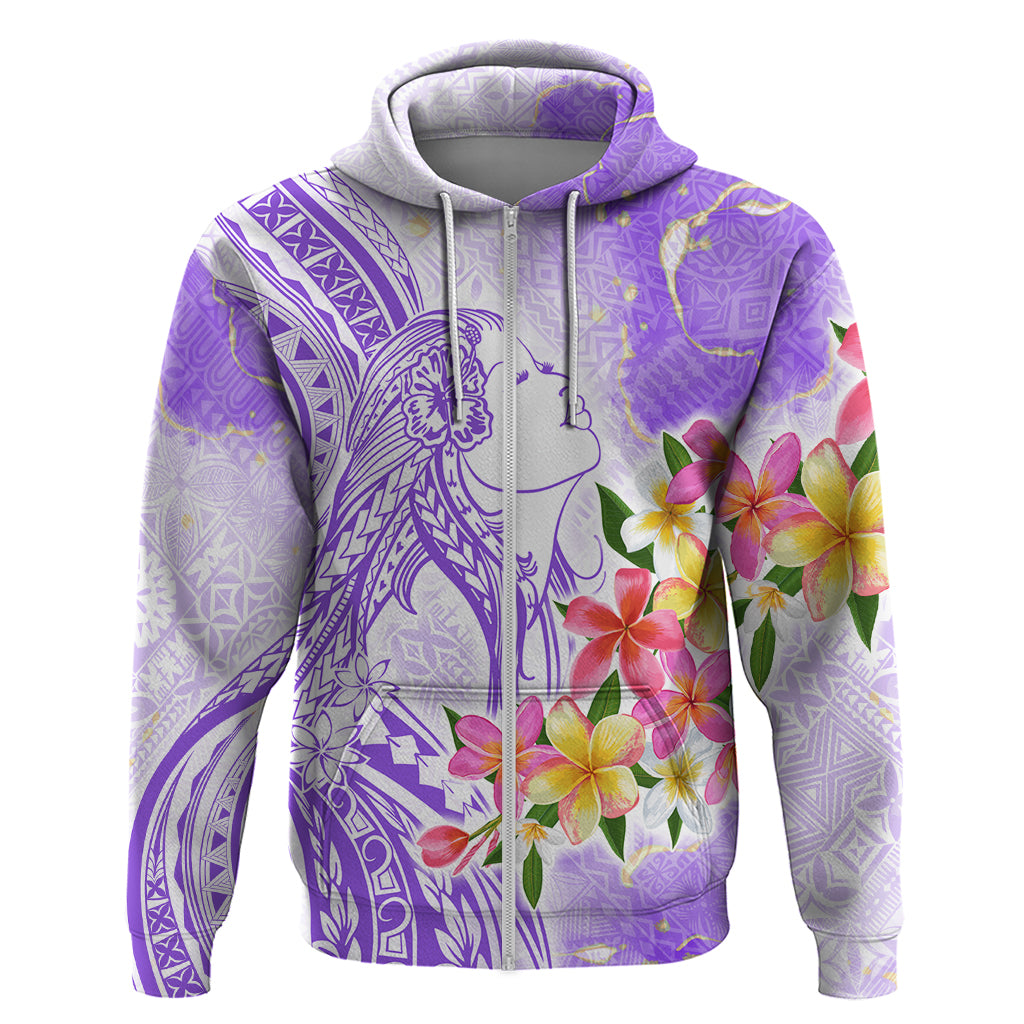 Polynesian Women's Day Wahine Hoodie Plumeria Marble Glaze - Purple LT7 Zip Hoodie Purple - Polynesian Pride
