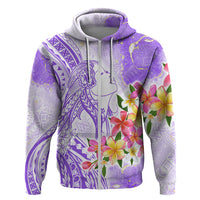 Polynesian Women's Day Wahine Hoodie Plumeria Marble Glaze - Purple LT7 Zip Hoodie Purple - Polynesian Pride