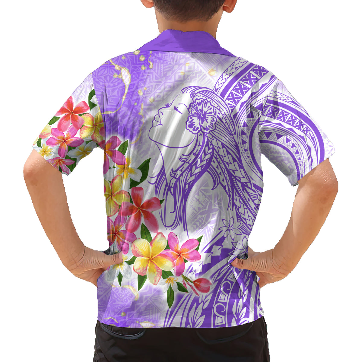 Polynesian Women's Day Wahine Kid Hawaiian Shirt Plumeria Marble Glaze - Purple LT7 - Polynesian Pride