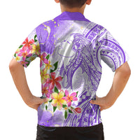 Polynesian Women's Day Wahine Kid Hawaiian Shirt Plumeria Marble Glaze - Purple LT7 - Polynesian Pride