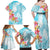 Polynesian Women's Day Wahine Family Matching Off Shoulder Maxi Dress and Hawaiian Shirt Plumeria Marble Glaze - Turquoise LT7 - Polynesian Pride