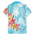 Polynesian Women's Day Wahine Family Matching Off Shoulder Maxi Dress and Hawaiian Shirt Plumeria Marble Glaze - Turquoise LT7 - Polynesian Pride