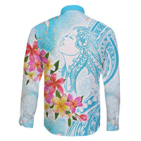 Polynesian Women's Day Wahine Family Matching Off Shoulder Maxi Dress and Hawaiian Shirt Plumeria Marble Glaze - Turquoise LT7 - Polynesian Pride