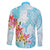 Polynesian Women's Day Wahine Family Matching Off Shoulder Maxi Dress and Hawaiian Shirt Plumeria Marble Glaze - Turquoise LT7 - Polynesian Pride