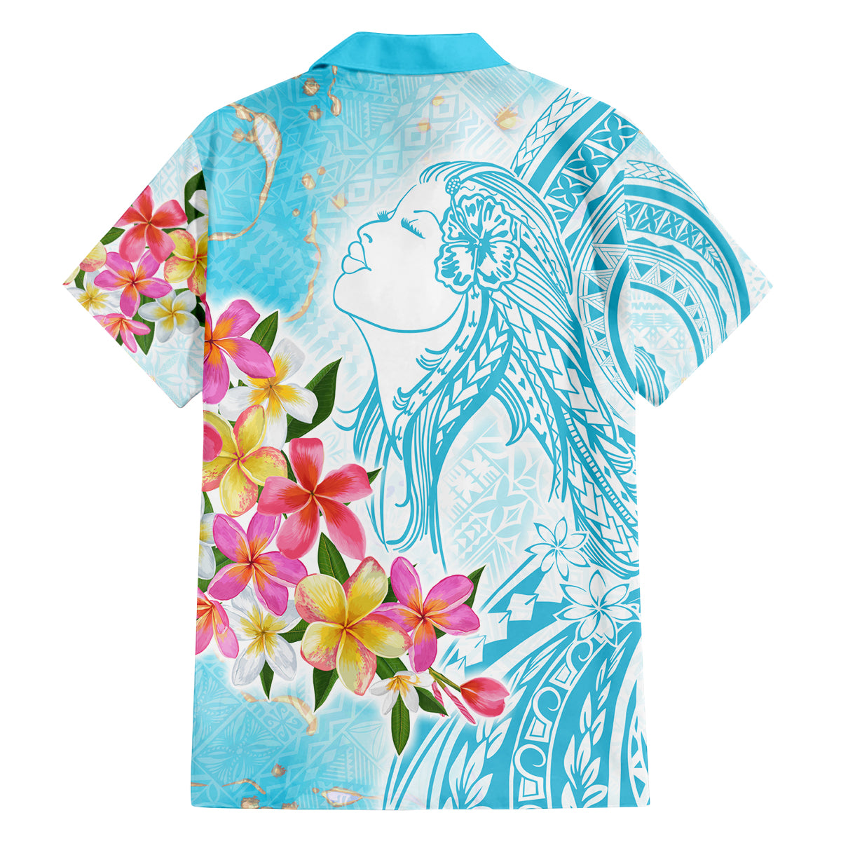 Polynesian Women's Day Wahine Family Matching Puletasi and Hawaiian Shirt Plumeria Marble Glaze - Turquoise LT7 - Polynesian Pride