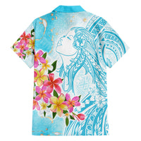 Polynesian Women's Day Wahine Family Matching Puletasi and Hawaiian Shirt Plumeria Marble Glaze - Turquoise LT7 - Polynesian Pride