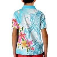 Polynesian Women's Day Wahine Kid Polo Shirt Plumeria Marble Glaze - Turquoise LT7 - Polynesian Pride