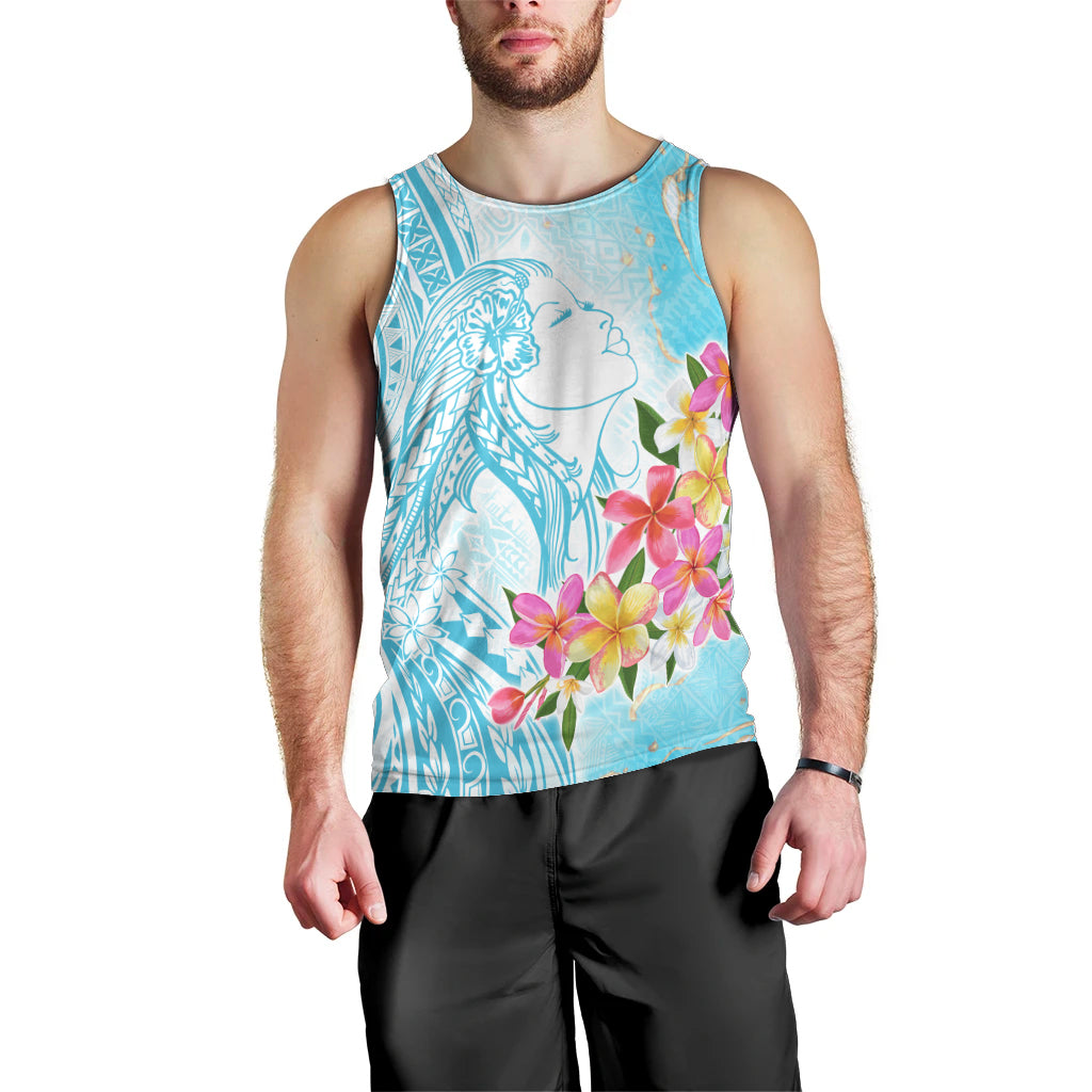 Polynesian Women's Day Wahine Men Tank Top Plumeria Marble Glaze - Turquoise LT7 - Polynesian Pride