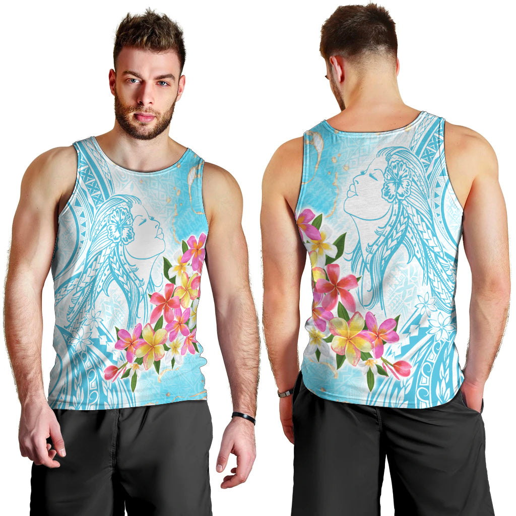 Polynesian Women's Day Wahine Men Tank Top Plumeria Marble Glaze - Turquoise LT7 - Polynesian Pride
