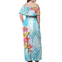 Polynesian Women's Day Wahine Off Shoulder Maxi Dress Plumeria Marble Glaze - Turquoise LT7 - Polynesian Pride