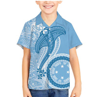 Micronesia FSM Family Matching Mermaid Dress and Hawaiian Shirt Shark and Manta Classic Style LT7 Son's Shirt Turquoise - Polynesian Pride