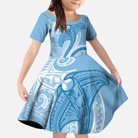Micronesia FSM Family Matching Off Shoulder Maxi Dress and Hawaiian Shirt Shark and Manta Classic Style LT7 Daughter's Dress Turquoise - Polynesian Pride