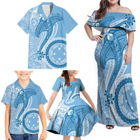 Micronesia FSM Family Matching Off Shoulder Maxi Dress and Hawaiian Shirt Shark and Manta Classic Style LT7 - Polynesian Pride