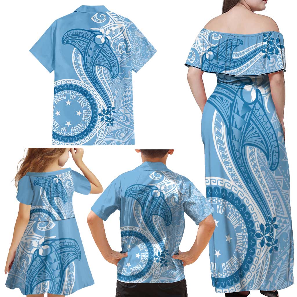 Micronesia FSM Family Matching Off Shoulder Maxi Dress and Hawaiian Shirt Shark and Manta Classic Style LT7 - Polynesian Pride