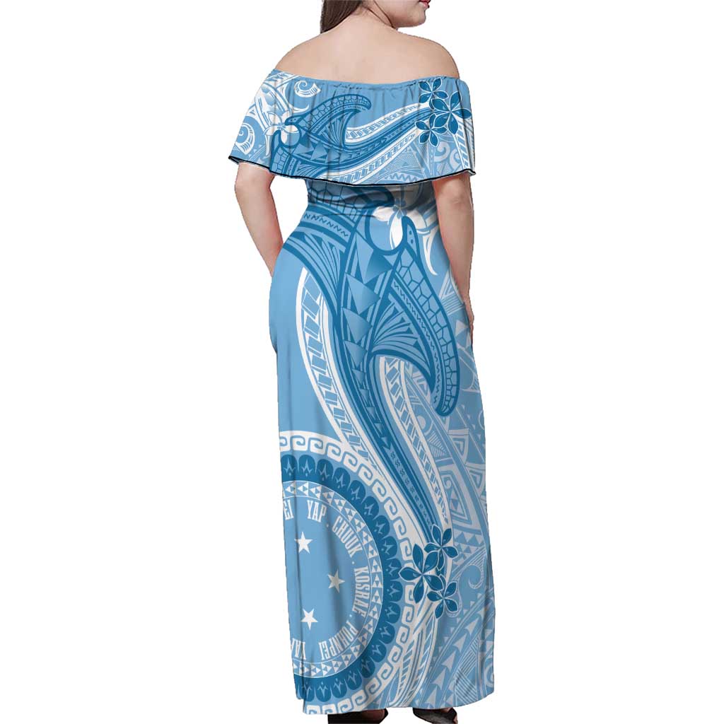 Micronesia FSM Family Matching Off Shoulder Maxi Dress and Hawaiian Shirt Shark and Manta Classic Style LT7 - Polynesian Pride
