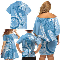 Micronesia FSM Family Matching Off Shoulder Short Dress and Hawaiian Shirt Shark and Manta Classic Style LT7 - Polynesian Pride